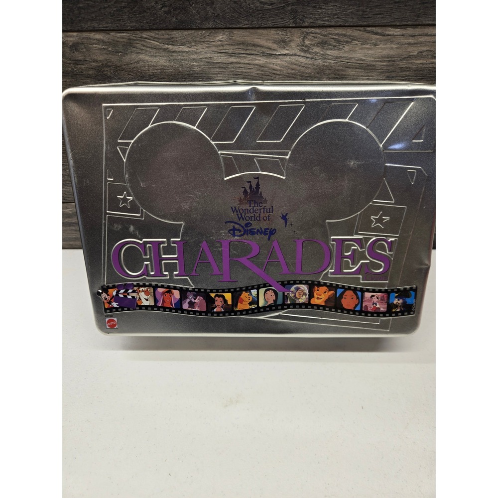 Vintage Disney Charades Board Game Mattel 1999 Collector Tin 42206 Silver Purple